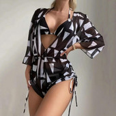 Set bikini 3 bucăți sexy, costum de baie, cu mânecă lungă, pentru plajă, costum de baie pentru femei, 2023 купальник женский