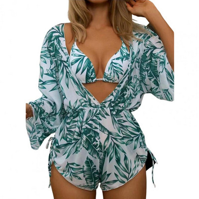 Set bikini 3 bucăți sexy, costum de baie, cu mânecă lungă, pentru plajă, costum de baie pentru femei, 2023 купальник женский