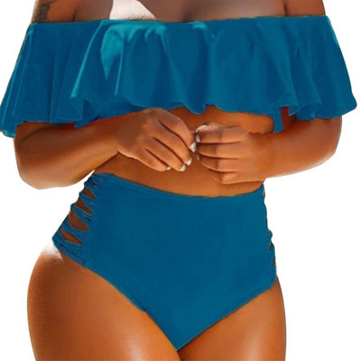 Liela izmēra dalīts peldkostīms no pleciem ar augstu vidukli, pludmales apģērbs ar volāniem bikini šortiem sievietēm, 2 daļīgs bikini komplekti