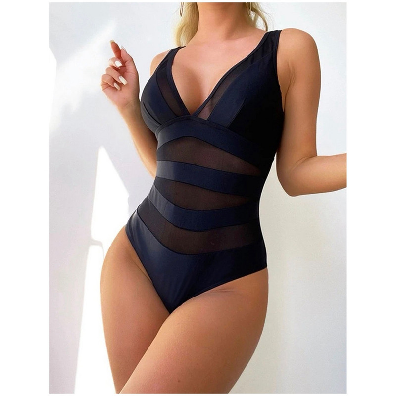 Seksikas ühes tükis lapilise võrguga rannabody, tavaline kontrastsusega võrgust ühes tükis ujumistrikoo Naiste ujumisriided salendav ujumiskostüüm