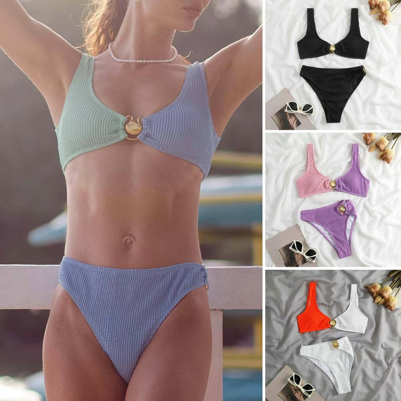 2 τμχ/Σετ Γυναικεία μαγιό Σπλιτ Τύπου στήθους με επένδυση Χωρίς ατσάλι Μαγιό με μεταλλικό κέλυφος Ελαστικό μαγιό για παραλία