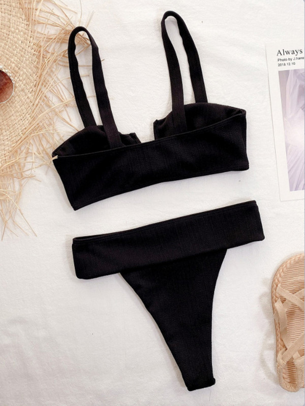 FASKOB kaheosalised bikiinid väikesed V-kaelusega mustad superseksikas stringid, suvised naiste ujumistrikoo rannas ujumisriided