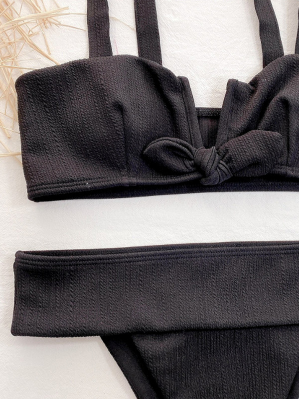 FASKOB kaheosalised bikiinid väikesed V-kaelusega mustad superseksikas stringid, suvised naiste ujumistrikoo rannas ujumisriided