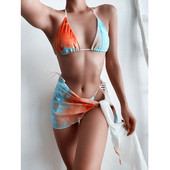 Lipsuga värvitud kolmeosalised naiste ujumistrikood Mikrobikiinikomplektid Seksikad stringid ujumisriided Naistele Brasiilia ujumisriided Sarong Cover-ups