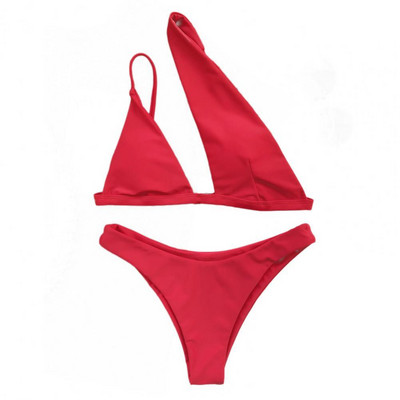 2022 Sexy Split Σετ μπικίνι Γυναικεία μαγιό Καθαρό χρώμα Στριγκάκια σουτιέν με έναν ώμο Σετ δύο τεμαχίων Γυναικεία μαγιό купальник женский