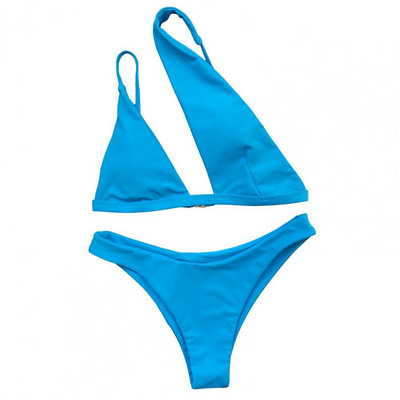 2022 Sexy Split Σετ μπικίνι Γυναικεία μαγιό Καθαρό χρώμα Στριγκάκια σουτιέν με έναν ώμο Σετ δύο τεμαχίων Γυναικεία μαγιό купальник женский