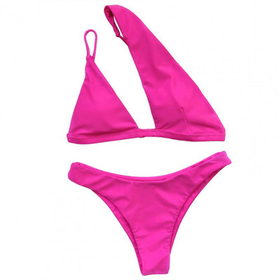 2022 Sexy Split Σετ μπικίνι Γυναικεία μαγιό Καθαρό χρώμα Στριγκάκια σουτιέν με έναν ώμο Σετ δύο τεμαχίων Γυναικεία μαγιό купальник женский