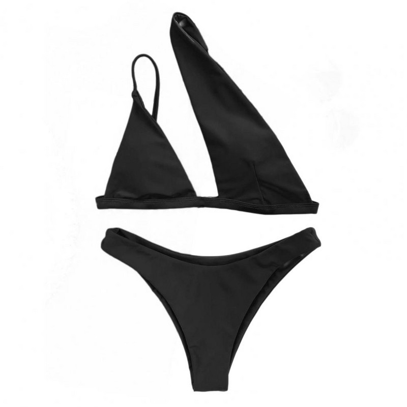 2022 Sexy Split Σετ μπικίνι Γυναικεία μαγιό Καθαρό χρώμα Στριγκάκια σουτιέν με έναν ώμο Σετ δύο τεμαχίων Γυναικεία μαγιό купальник женский