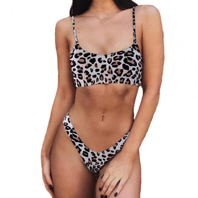 2 τμχ/Σετ μπικίνι Σετ σπαστό μαγιό Leopard Ρυθμιζόμενο δύο τεμάχια μπικίνι γυναικεία μαγιό σέξι μπικίνι