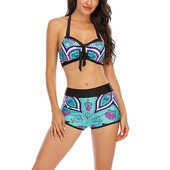 Törzsi nyomott bikini kötőfék nyakú fürdőruha kötszer masni részlet nagy magas derekú fürdőruha nyári fürdőruha