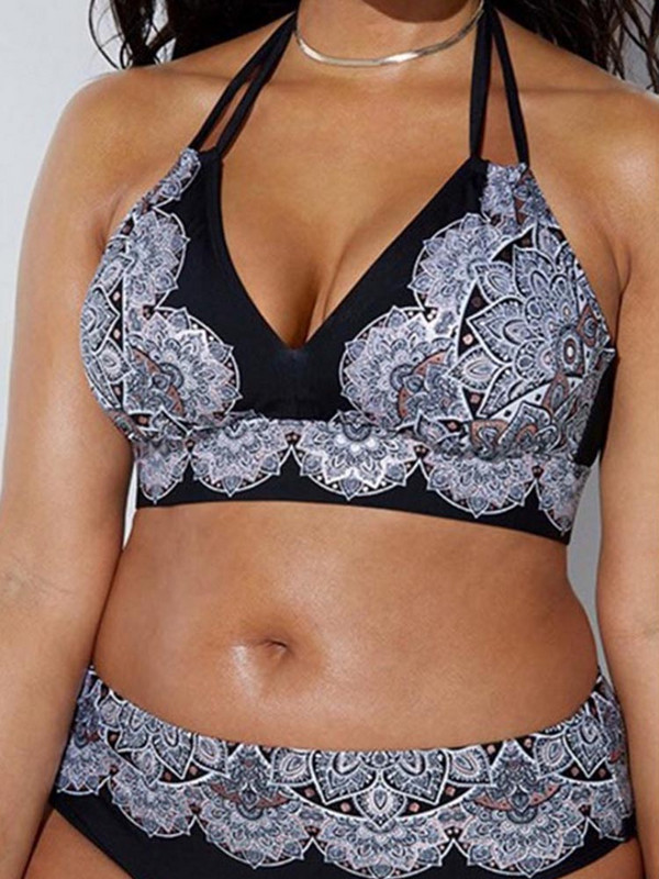 2023 Costum de baie cu talie înaltă, două piese, plus costum de baie cu imprimeu gras pentru femei, la spate, Chalaza, bikini, costum de baie pentru plajă