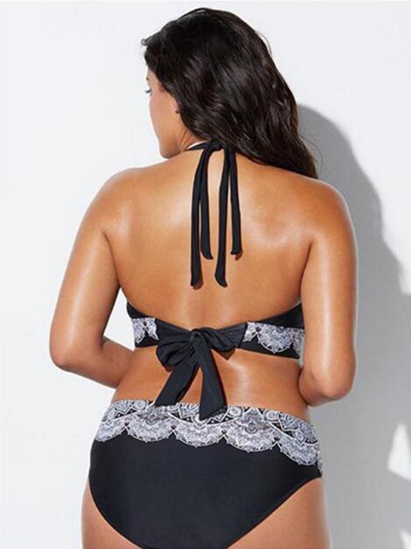 2023 Costum de baie cu talie înaltă, două piese, plus costum de baie cu imprimeu gras pentru femei, la spate, Chalaza, bikini, costum de baie pentru plajă