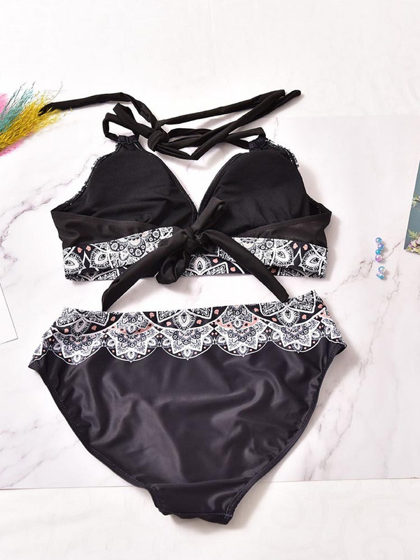 2023 Costum de baie cu talie înaltă, două piese, plus costum de baie cu imprimeu gras pentru femei, la spate, Chalaza, bikini, costum de baie pentru plajă