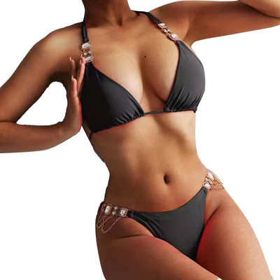 Ženski ležerni seksi bikini, jednobojni kupaći kostim sa šupljim remenom, kupaći kostim, dvodijelni kupaći kostim, gornji dio kupaćeg bikinija, kratki ženski