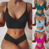 2022. gada seksīgs bikini vienkrāsains peldkostīms Sieviešu peldkostīmi Push Up bikini komplekts Brazīlijas peldkostīms Summer Beach Wear XL peldkostīms