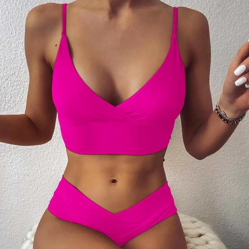 2022 Bikini sexy Costume de baie de culoare solidă Costume de baie pentru femei Set de bikini push up Costum de baie brazilian Costum de baie de vară pentru plajă XL