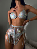 Bikini trīspunktu peldkostīms ar fliteriem bārkstis svārkiem, trīsdaļīgs peldkostīms