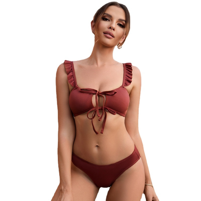 Mereäärsed soliidsed volangidega bikiinid, seksikad madala vöökohaga kaheosalised ujumisriided 2023 rannaujumisriided