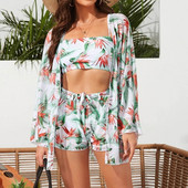 Kõrge vöökohaga bikiinid, 2023. aasta seksikad 4-osalised bikiinid, naiste ujumistrikoo, pikkade varrukatega push-up ujumisriided, rannariietus ujumiskostüüm