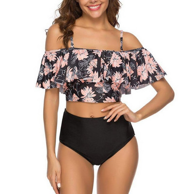 2020. aasta uus seksikas naiste bikiinikomplekt Mujer, volangidega, lilledega trükitud ujumistrikoo Push Up kõrge vöökohaga bikiinid, suvised Brasiilia ujumisriided