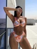 Lilletrükiga bikiinikomplekt Tekstuuriga väljalõikega kõrge lõikega bikiinid naiste ujumistrikoo, kaheosaline ujumisriided, suvine rannasupluskostüüm 2022