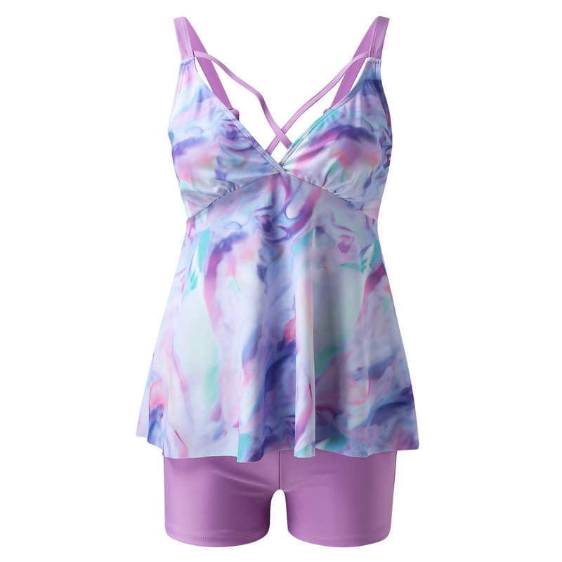 Női fürdőruha Tummy Control Plus méretű keresztpántos Coral Athletic kétrészes kontroll fürdőruha fürdőruha rövidnadrág pánttal