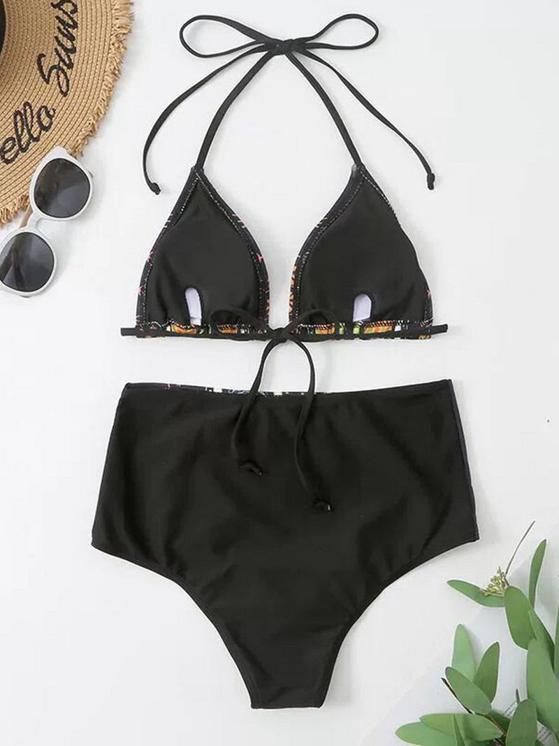 Trokutasti bikini set visokog struka Kupaći kostim s grafičkim printom Ženski seksi kupaći kostim s halterima Ženski podstavljeni kupaći kostim Odjeća za plažu