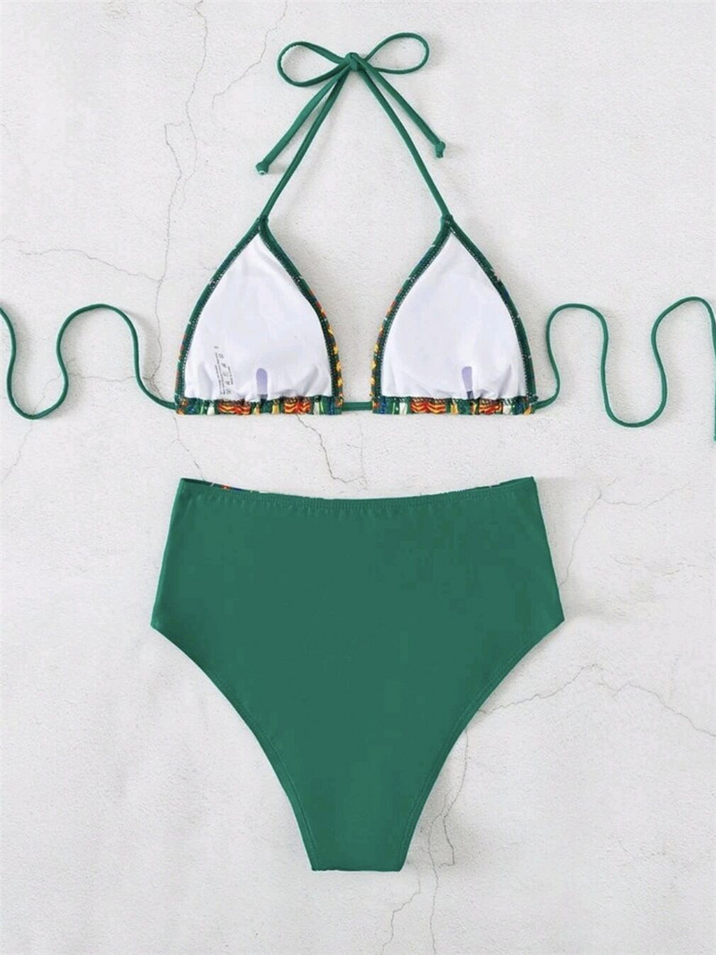 Trokutasti bikini set visokog struka Kupaći kostim s grafičkim printom Ženski seksi kupaći kostim s halterima Ženski podstavljeni kupaći kostim Odjeća za plažu