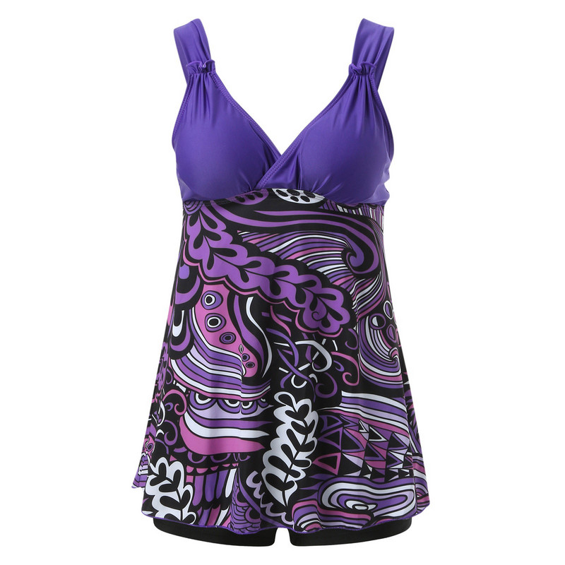 Uus naiste ujumistrikoo suures suuruses, lehtedega trükitud varrukateta kaheosaline rannariietus Kuum seksikas tankiinide komplekt Tummy Control Plus Size