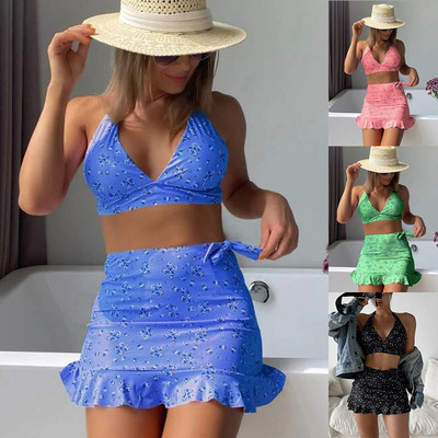 Ženski bikini 2023 Split kupaći kostim Suknja s V izrezom Trodijelni komplet s halterima Bikini za plažu Kupaći kostim Bikini Push Up