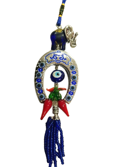 Декорация Ahelos, Слон с подкова, Пластмаса,  25 см,  Син/Сребрист