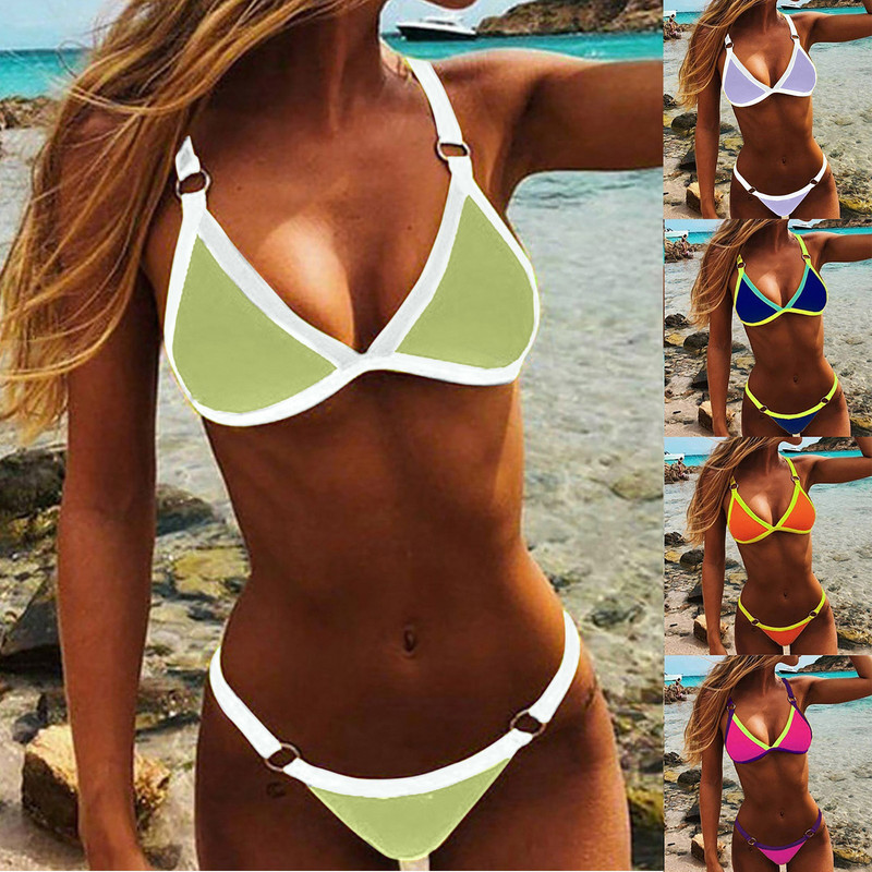 Seksi modni kupaći kostimi Ženski uski bikini komplet usklađenih boja Dvodijelni ženski kupaći kostim Novi Kupalʹnik Ženski 2022.