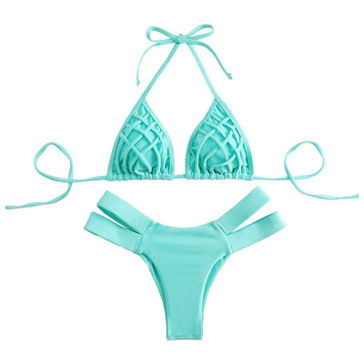 Дамски 2023 г. Секси Push Up бикини с висока талия Изрязани плажни бански костюми Нов плътен бикини с халтер бански костюм