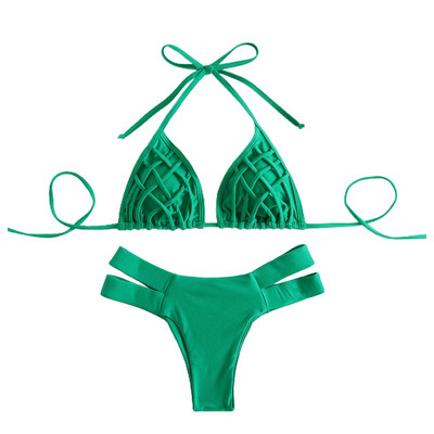 Дамски 2023 г. Секси Push Up бикини с висока талия Изрязани плажни бански костюми Нов плътен бикини с халтер бански костюм