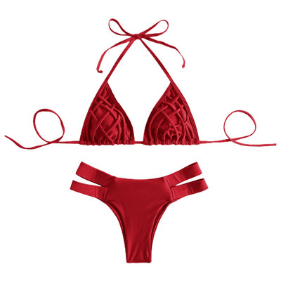 Дамски 2023 г. Секси Push Up бикини с висока талия Изрязани плажни бански костюми Нов плътен бикини с халтер бански костюм