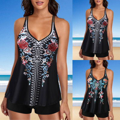 Peldkostīms Sieviešu Tummy Control Bikini komplekts Tribal Print Tankini Top peldkostīmi Divdaļīgi peldkostīmi Liela izmēra sieviešu peldkostīms