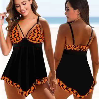 2022. aasta kõrge vöökohaga mustriga tankiinikomplektid, seksikad ujumisriided, kaheosaline seljataga ujumisriided, naiste mood rannas ujumistrikoo