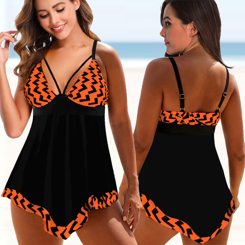 2022. aasta kõrge vöökohaga mustriga tankiinikomplektid, seksikad ujumisriided, kaheosaline seljataga ujumisriided, naiste mood rannas ujumistrikoo
