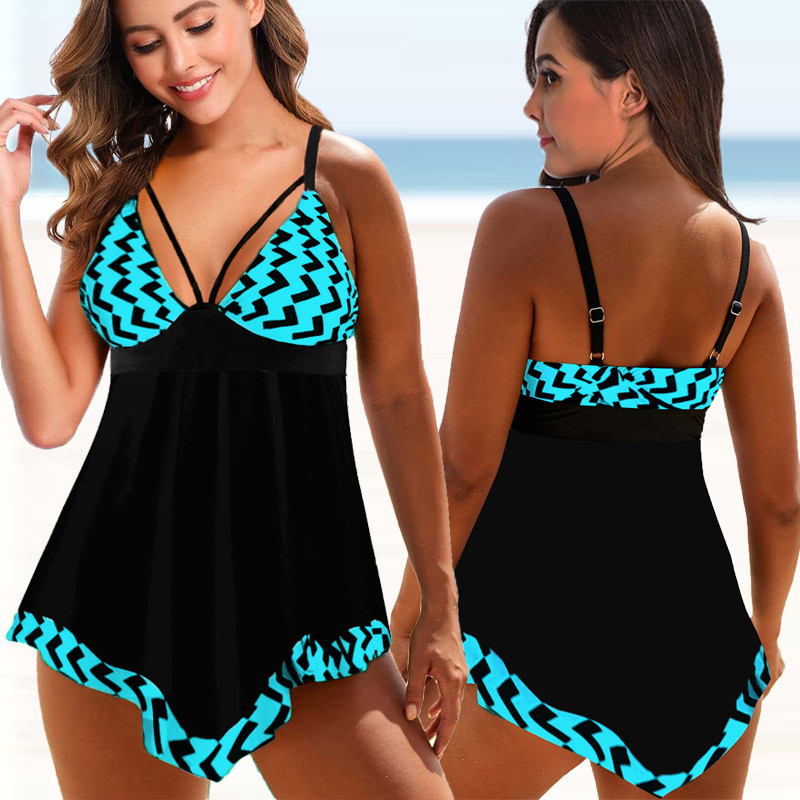 2022. aasta kõrge vöökohaga mustriga tankiinikomplektid, seksikad ujumisriided, kaheosaline seljataga ujumisriided, naiste mood rannas ujumistrikoo