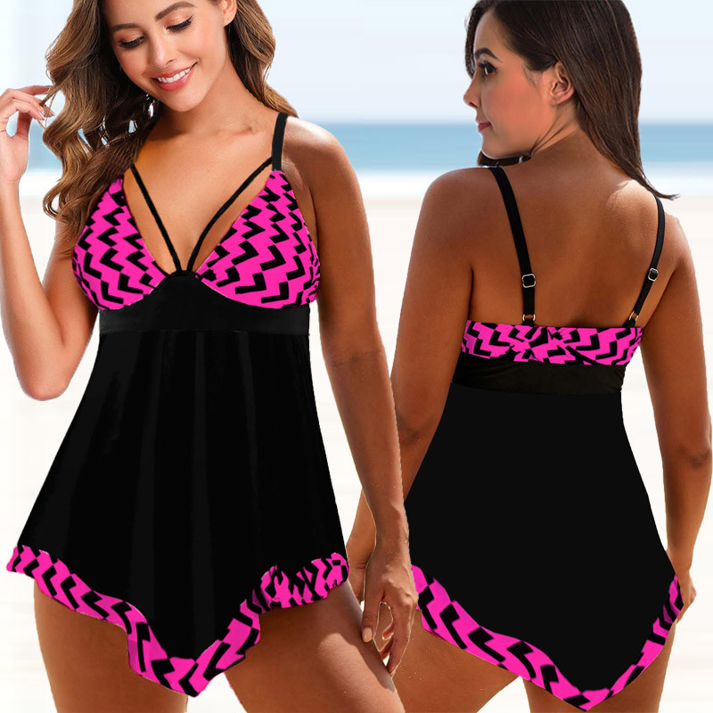 2022. aasta kõrge vöökohaga mustriga tankiinikomplektid, seksikad ujumisriided, kaheosaline seljataga ujumisriided, naiste mood rannas ujumistrikoo