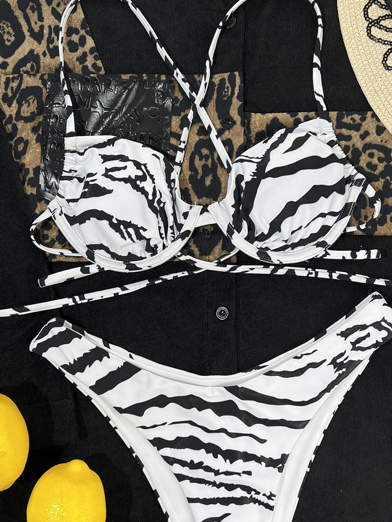 Kolmnurkse lipsuga küljel bikiinid naiste seksikas ujumistrikoo kaheosaline ujumisriided 2022 bikiinikomplekt suvine rannasebra mustriga ujumiskostüüm