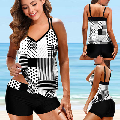 2022 Нов бански костюм, секси плюс размер Танкини Дамски комплект бикини с принт от две части Плажно облекло Бански костюм Дамски летни бански костюми 8XL