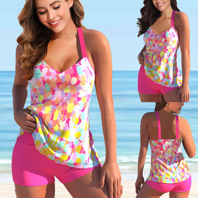 2022 Нов бански костюм, секси плюс размер Танкини Дамски комплект бикини с принт от две части Плажно облекло Бански костюм Дамски летни бански костюми 8XL