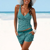 2023-as új női fürdőruha, nagy méretű, pöttyös nyomatú, kétrészes fürdőruha rövidnadrággal, magas derekú fürdőruha 2XL-es Pöttyös mintás strandruha