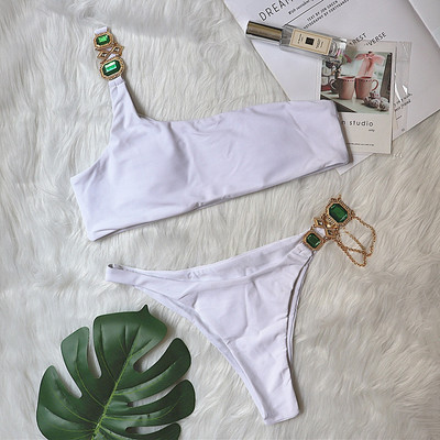 Új fürdőruha Crystal Diamond Chain női kétrészes osztott fürdőruha egy váll szexi bikini Gm*