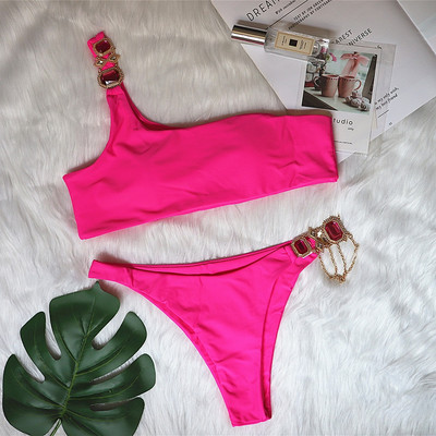 Új fürdőruha Crystal Diamond Chain női kétrészes osztott fürdőruha egy váll szexi bikini Gm*