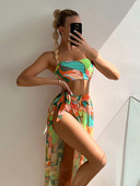 Push Up 3 τεμαχίων μπικίνι 2022 Γυναικεία ντεγκραντέ γεωμετρική φούστα δικτυωτό μαγιό Brazilian μαγιό Ψηλόμεση μαγιό