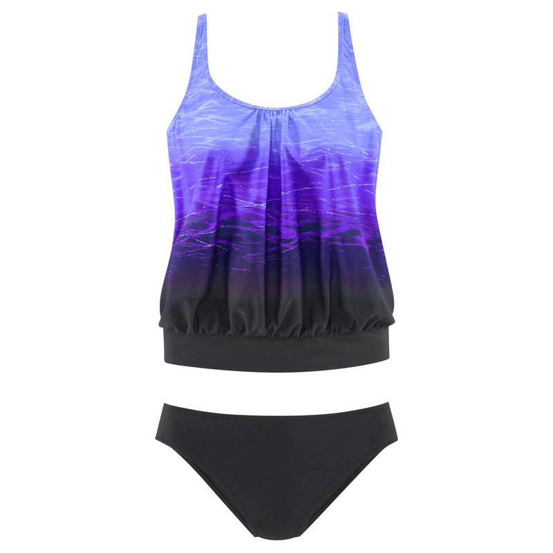Vintage Gradient Print Tankini ujumistrikood Naiste vabaaja ujumiskleit Tankini ujumistrikoo Ujumisriided Tankini komplektid Maillot De Bain