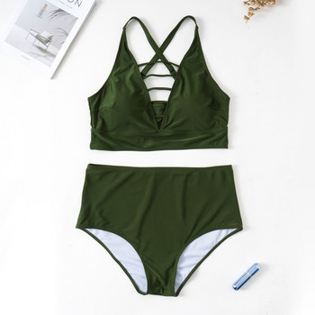 Swimsuit Woman 2023 Two Piece with Large Size Swimwear Solid Cut Out Cross High Waist Bikini Καλύμματα μαγιό μεγάλου μεγέθους