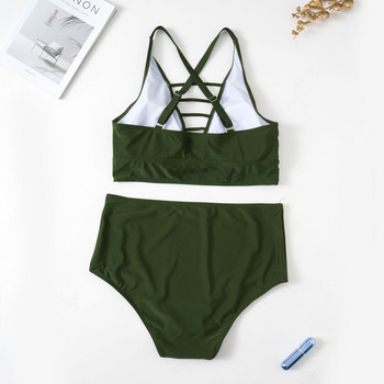 Swimsuit Woman 2023 Two Piece with Large Size Swimwear Solid Cut Out Cross High Waist Bikini Καλύμματα μαγιό μεγάλου μεγέθους